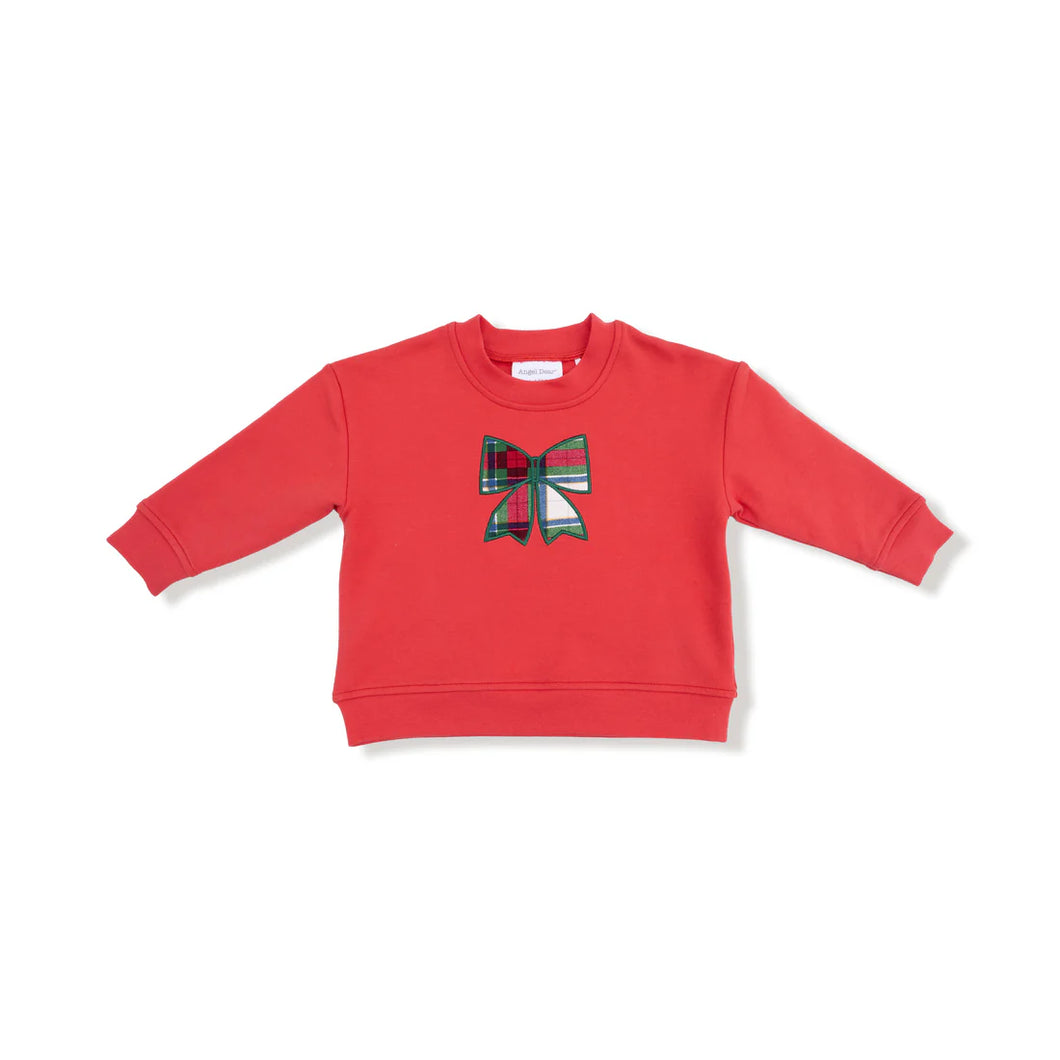 HOLIDAY RED SWEATSHIRT - PLAID BOW