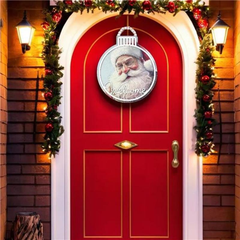 RED & WHITE SANTA PORTRAIT ORNAMENT SHAPED DOOR HANGER