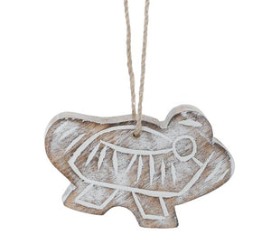 BABY JESUS ORNAMENT IN WHITEWASHED WOOD