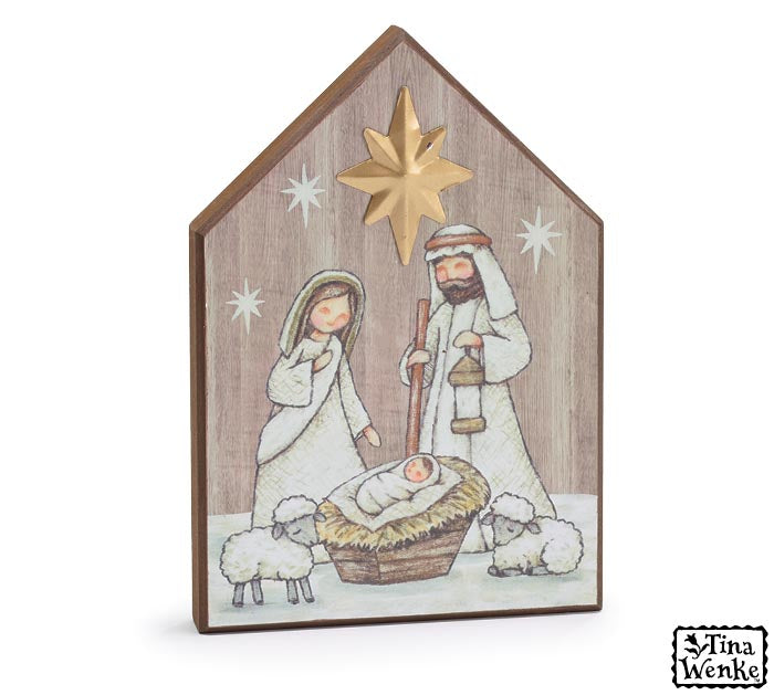 WOOD HOLY FAMILY SHELF SITTER