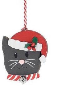 WOODEN CAT ORNAMENTS WITH SANTA HAT