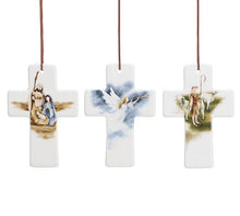 Load image into Gallery viewer, NATIVITY CERAMIC CROSS ORNAMENT
