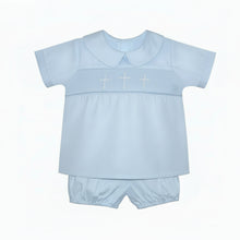 Load image into Gallery viewer, MADISON CROSS SMOCKED SHORT SET BLUE
