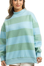 Load image into Gallery viewer, AQUA AND GREEN  STRIPE MOCKNECK SWEATSHIRT
