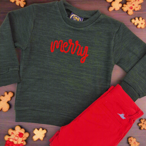 MERRY EMBROIDERY GREEN SWEATER