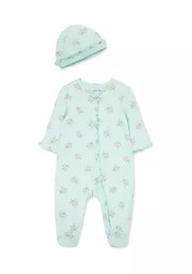 DELICATE FLORAL 2-WAY FOOTED ONE-PIECE & HAT