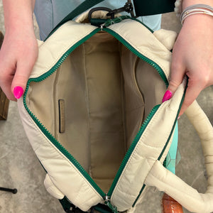 QUILTED TWO-TONE PICKLEBALL DUFFLE-CREAM/GREEN