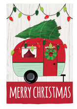 Load image into Gallery viewer, CHRISTMAS CAMPER BURLAP FLAG  - GARDEN FLAG
