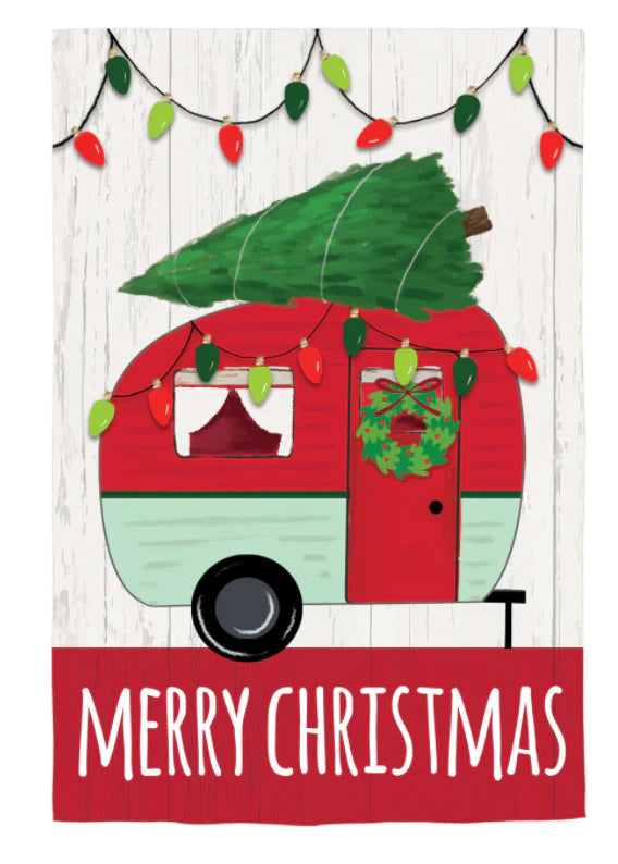 CHRISTMAS CAMPER BURLAP FLAG  - GARDEN FLAG