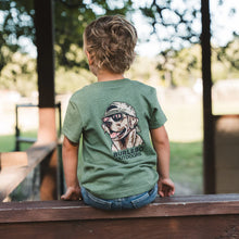 Load image into Gallery viewer, BURLEBO YOUTH MALLARD CAMO DOG TEE - HEATHER OLIVE
