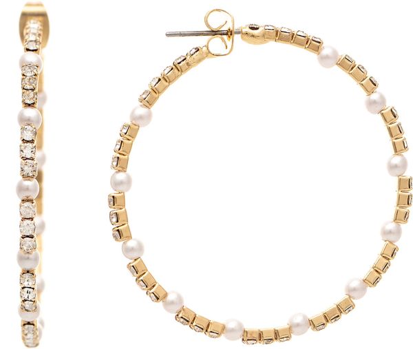 Gold Crystal & Faux Pearl Post Hoop Earring