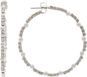 Silver Crystal & Faux Pearl Post Hoop Earring