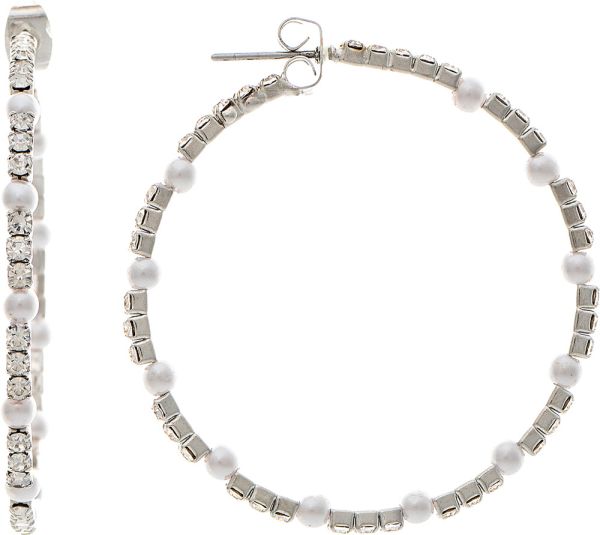 Silver Crystal & Faux Pearl Post Hoop Earring
