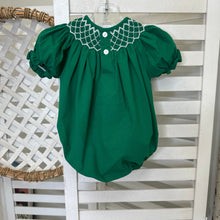 Load image into Gallery viewer, CATHERINE HUNTER GREEN SMOCKED BUBBLE/W WHITE PEARLS
