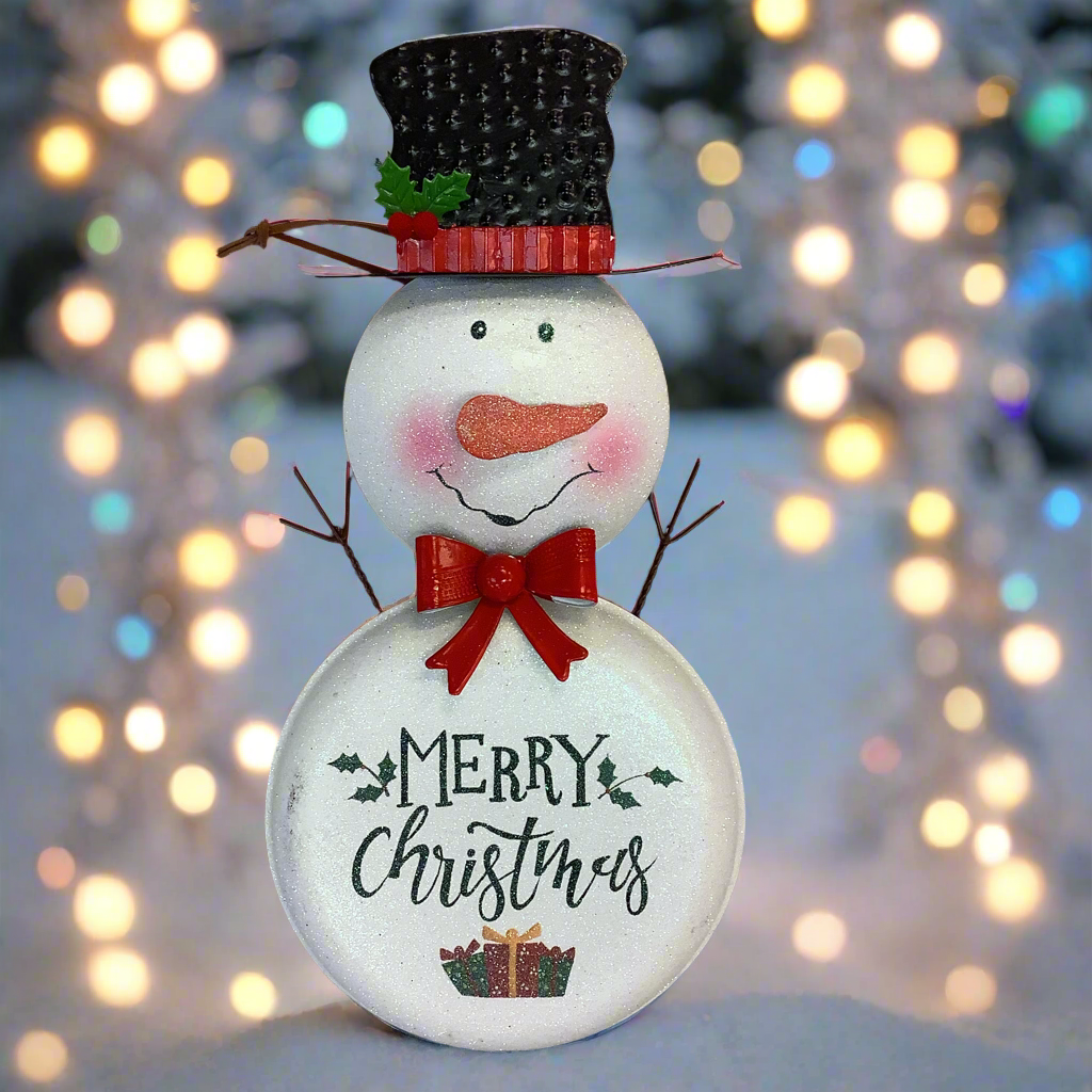 METAL WORD SNOWMAN ORNAMENT