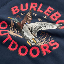 Load image into Gallery viewer, BURLEBO YOUTH FLEECE HOODIE - OLD SCHOOL DUCK HUNT NAVY
