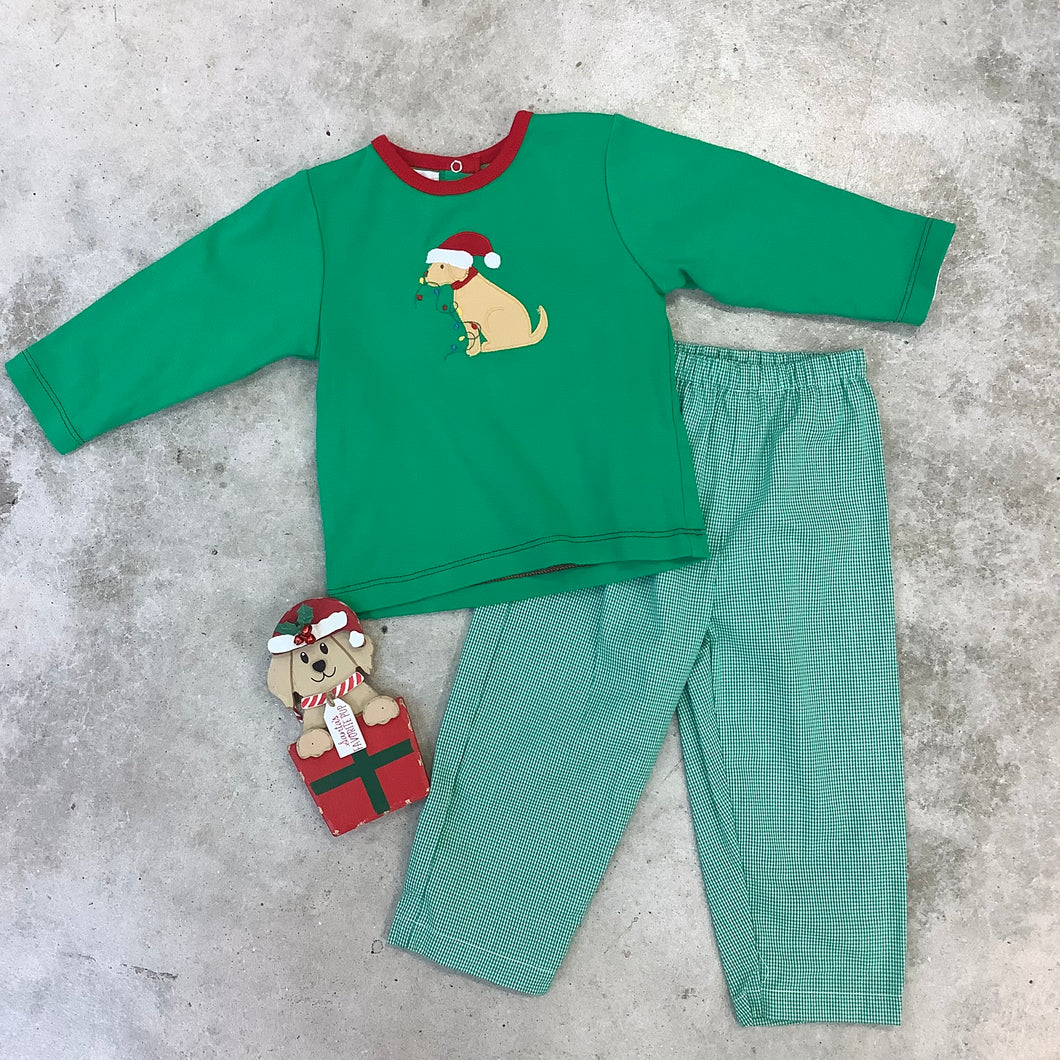 BOY'S SANTA PUP APPLIQUE PANT SET