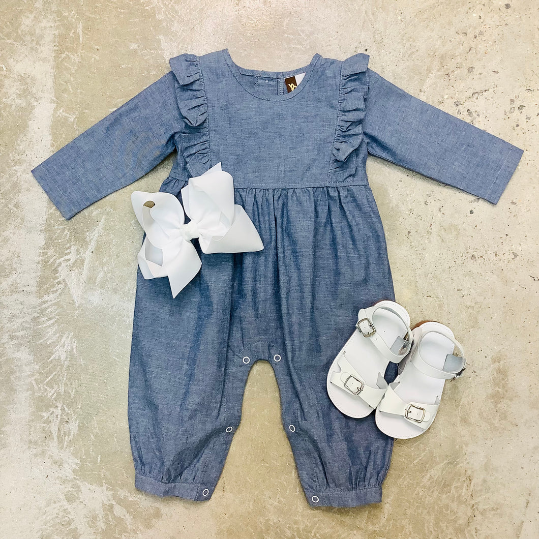 CHAMBRAY L/S GIRLS ROMPER