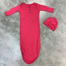 Load image into Gallery viewer, NEW BORN  HOT PINK INFANT GOWN AND BEANIE SETS
