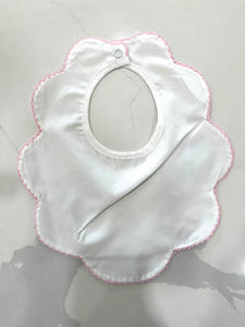 WHITE SCALLOP BIB - PINK TRIM