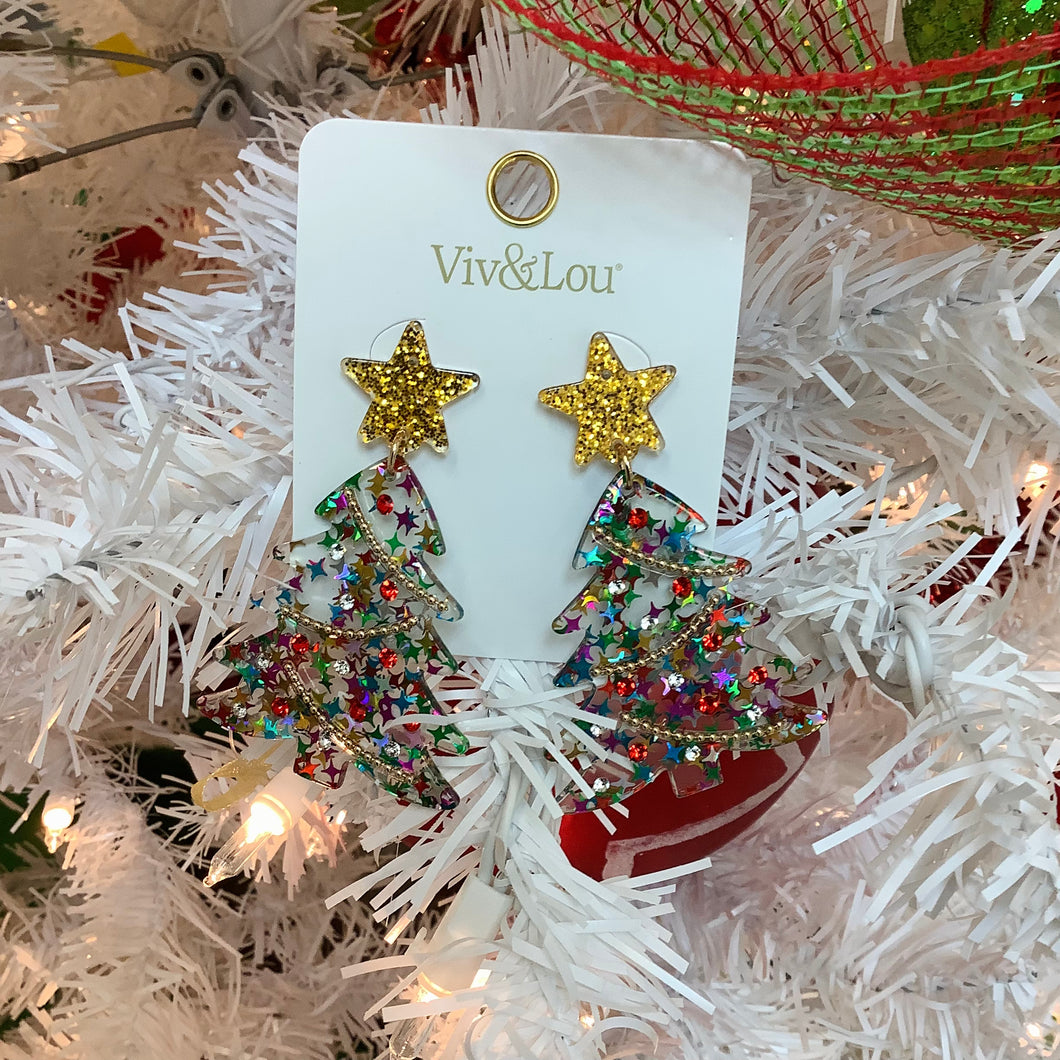 ACRYLIC SPARKLE CHRISTMAS TREE EARRINGS