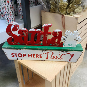 METAL & WOOD SANTA SHOP HERE FIRST STAND