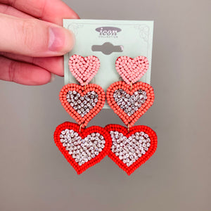 BEAD RHINESTONE HEART EARRINGS