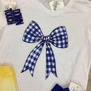 BLUE CHECKED BOW T-SHIRT