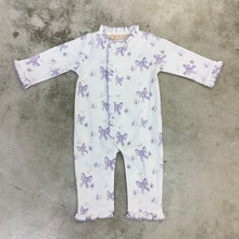 Load image into Gallery viewer, LAVENDER BOW PRINTED COVERALL W/RUFFLES
