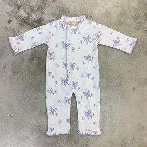 LAVENDER BOW PRINTED COVERALL W/RUFFLES