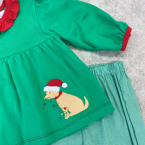 GIRLS SANTA PUP APPLIQUE PANT SET