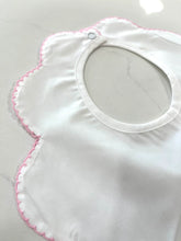 Load image into Gallery viewer, WHITE SCALLOP BIB - PINK TRIM
