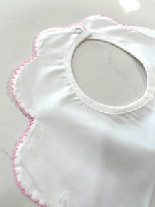 WHITE SCALLOP BIB - PINK TRIM