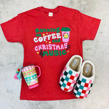 Load image into Gallery viewer, RUNNING ON COFFEE AND CHRISTMAS MUSIC TEE
