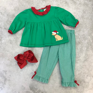 GIRLS SANTA PUP APPLIQUE PANT SET