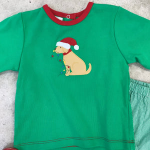 BOY'S SANTA PUP APPLIQUE PANT SET