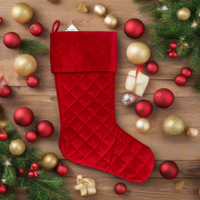 Load image into Gallery viewer, RED QUILTED CHRISTMAS STOCKING
