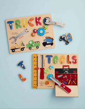 Load image into Gallery viewer, TRUCKS BUSY BOARD WOOD PUZZLE
