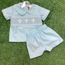 Load image into Gallery viewer, FAITH SMOCKED BOYS SHORT SET
