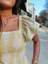 Load image into Gallery viewer, GOLDEN DAMASK SMOCKED DRESS
