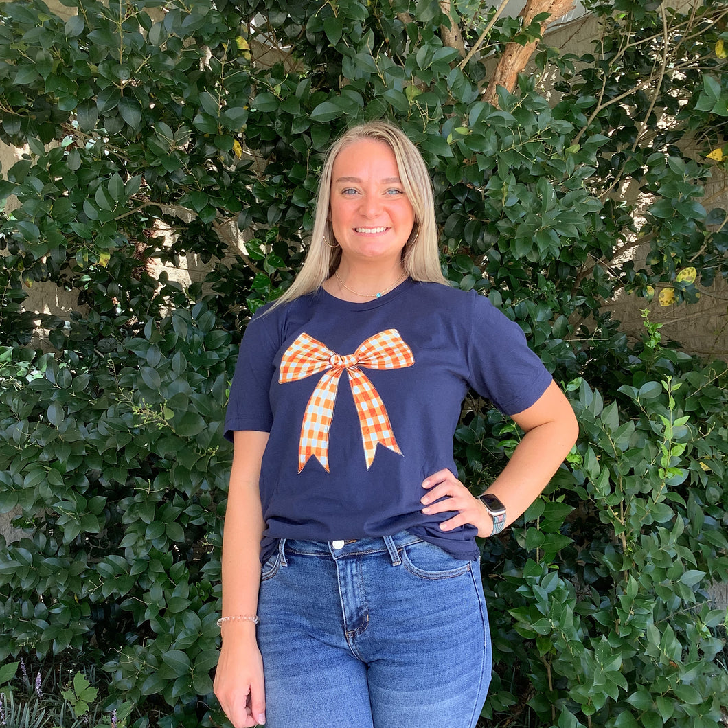 ORANGE CHECKED BOW T-SHIRT