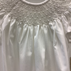 PEARL SMOCKED LONG WHITE DRESS