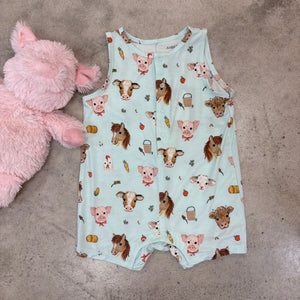 VINTAGE ANIMALS FACES SLEEVELESS SHORTIE ROMPER