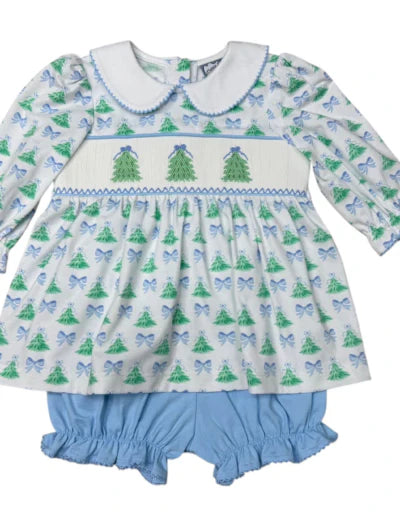 CHRISTMAS TREE SMOCKED BLOOMER SET