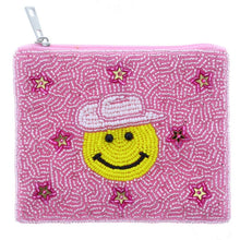 Load image into Gallery viewer, PINK BEADED &quot;HAPPY FACE&quot;  W/COWBOY HAT COIN PURSE

