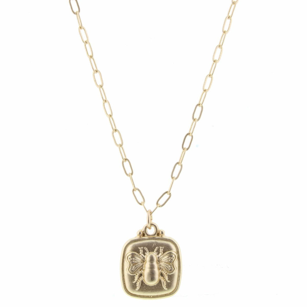 GOLD CHAIN WITH BEE CUSHION CHARM ADJUSTABLE NECKLACE