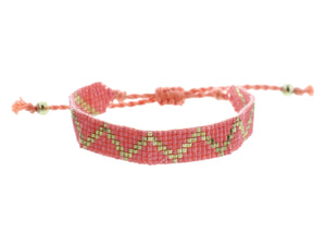 KIDS CORAL & GOLD ZIGZAG WOVEN BEADED BAND BRACELET