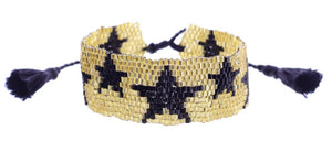 GOLD WITH BLACK STARS WOVEN BEADED BAND BRACELET