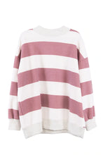 Load image into Gallery viewer, WINE AND WHITE STRIPE MOCKNECK SWEATSHIRT
