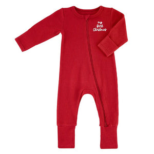 WAFFLE KNIT ROMPER FIRST CHRISTMAS